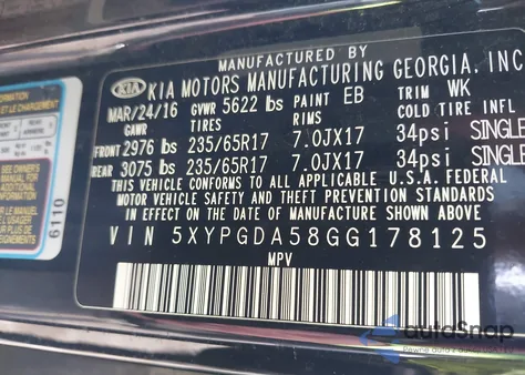 2016 Kia Sorento Lx/L из США, поврежденный, VIN 5XYPGDA58GG178125